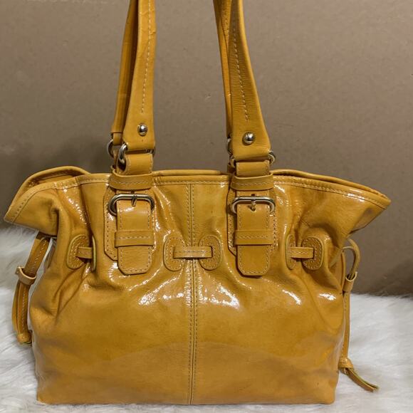 DOONEY & BOURKE Vintage Orange Yellow Small Patent Leather CHIARA D/S Satchel - Picture 3 of 16